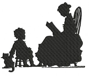 Stickserie Nostalgie Silhouette - Vorlesestunde